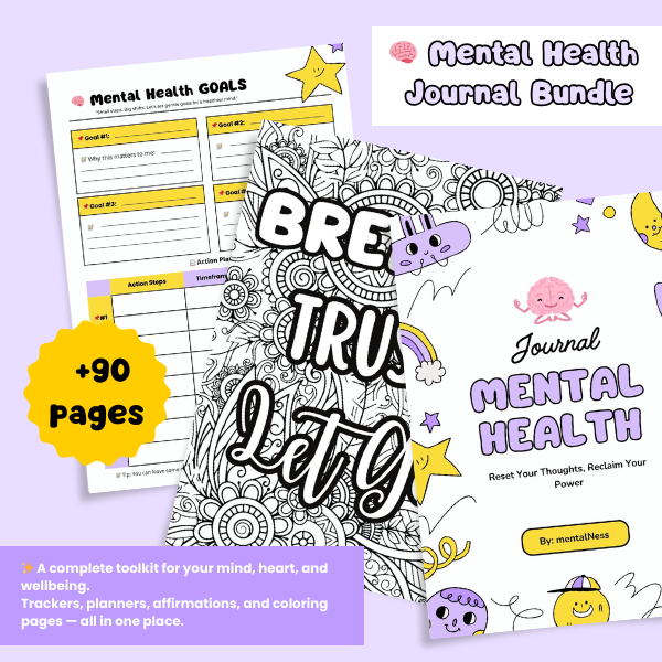 Mental Health Journal Bundle | Trackers, Planners and Self-Care Tools for Wellness
